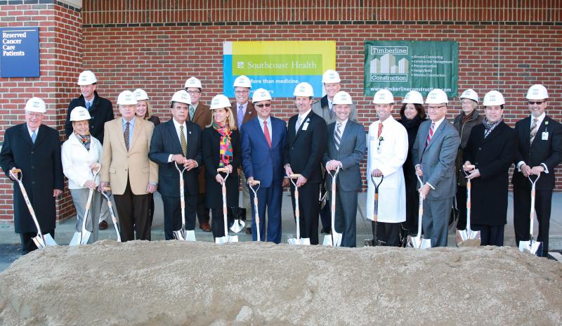 Pictured left to right: (Front Row) Rev. Robert Lawrence, Oliver S. and Jennie R. Donaldson Charitable Trust Board Member; Louise McCarthy, Auxiliary of Charlton Memorial Hospital President; Fall River City Councilor Ray Mitchell; Representative Alan Silvia; Representative Carole Fiola; Senator Michael Rodrigues; Keith Hovan, Southcoast Health President & CEO; Jason Rua, Southcoast Health System Board of Trustees Vice President; Dr. Adam Saltzman; Dr. David Gillespie; Fall River Mayor William Flanagan; Robert Caldas, Southcoast Health Chief Medical Officer; (Back Row) Michael Bachstein, Southcoast Health Vice President; Renee Clark, Southcoast Health Senior Vice President & Chief Operating Officer; Steven Kelly, Timberline Construction President; Representative Steven Howitt; Jack Dresser, Southcoast Health Senior Vice President; Laurie Mulgrew, Southcoast Health Vice President; Dr. Margaret Ferrell, Southcoast Health Physician-in-Chief of Cardiovascular Care COURTESY SOUTHCOAST HEALTH